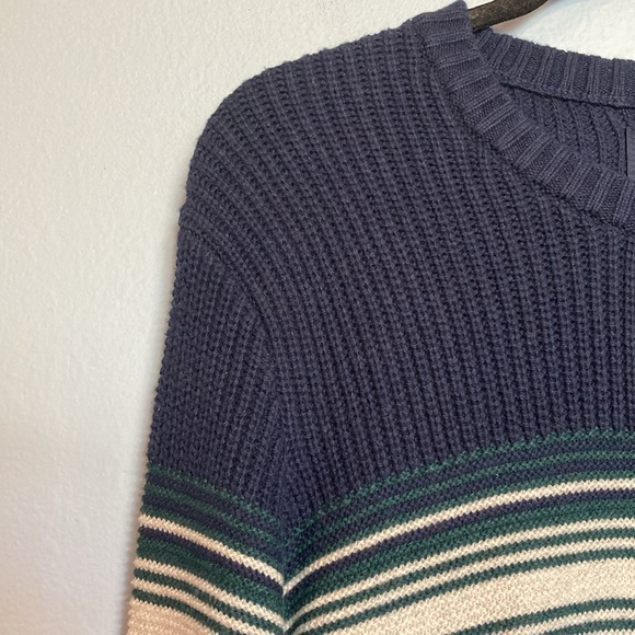 American Eagle Mens Size L Chunky Sweater Striped Colorblocked Green Blue Grey - Picture 3 of 14